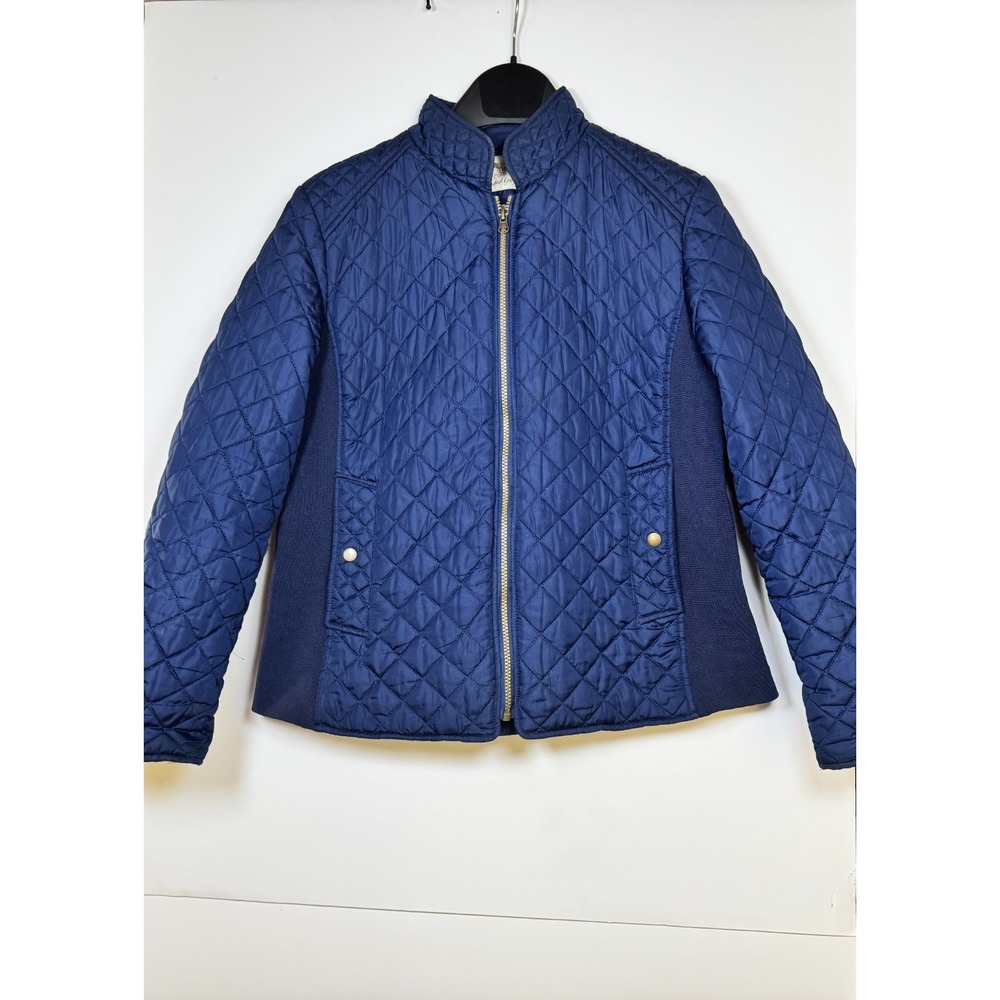 Faded Glory Quilted Jacket Womens Large Royal Blue Ribbed Full Zip Warm Winter